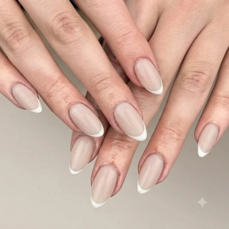 Barely there micro French tip nail art idea with an ultra thin line, well suited to shorter, natural nail shapes overall