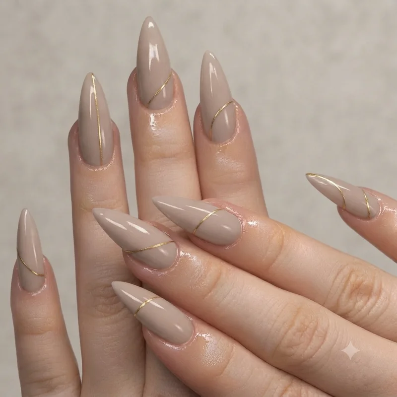 Unexpected tonal nail art idea with a quiet, neutral base and one creatively placed detail for a genuinely original manicure