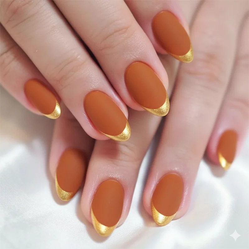 Chrome tip western nails with gold powder over matte amber base showing mirror finish French tip cowgirl glam for stadium concert
