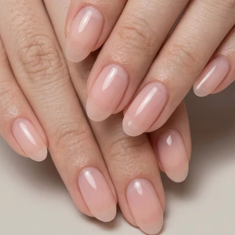 Sheer ballet pink nude manicure representing the best selling nail polish shade of all time