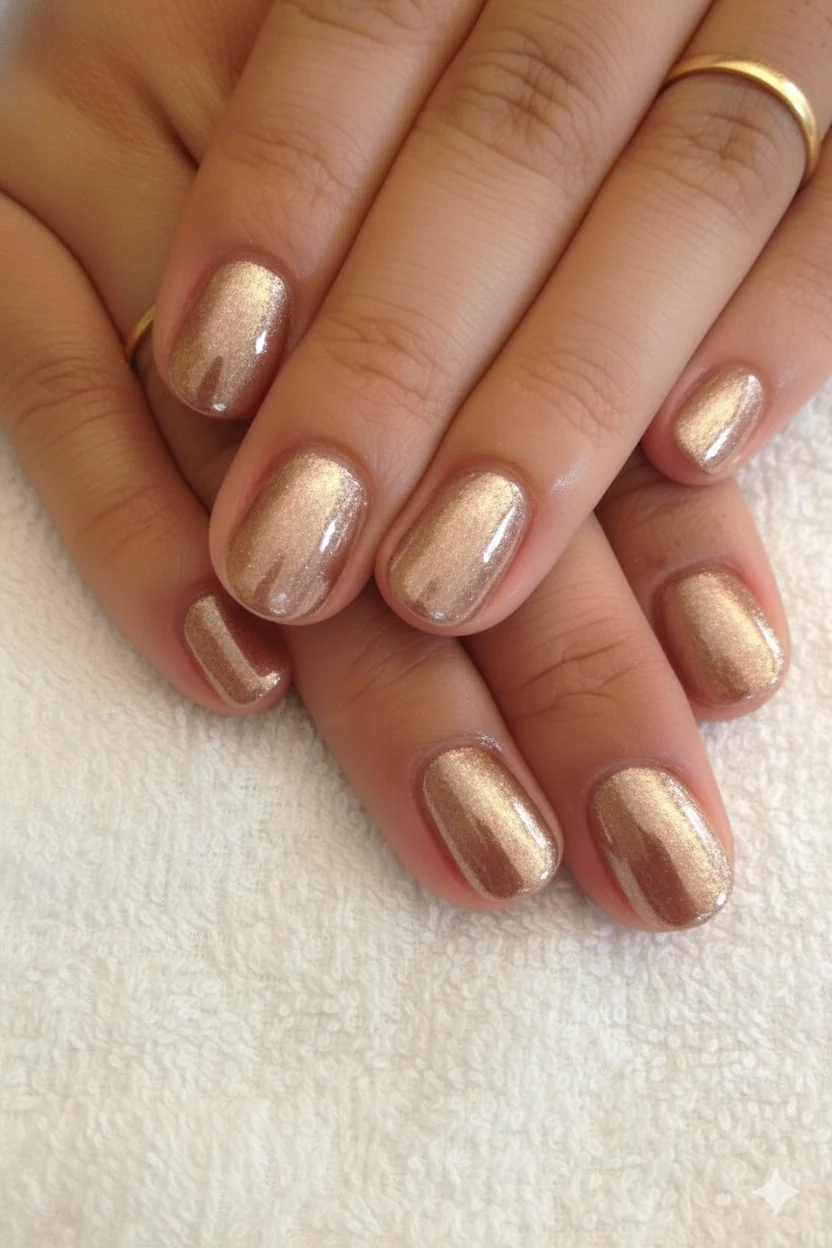 Chrome accent nail on nude base minimal mothers day nail 2026 simple spring look single metallic finger rest stays clean