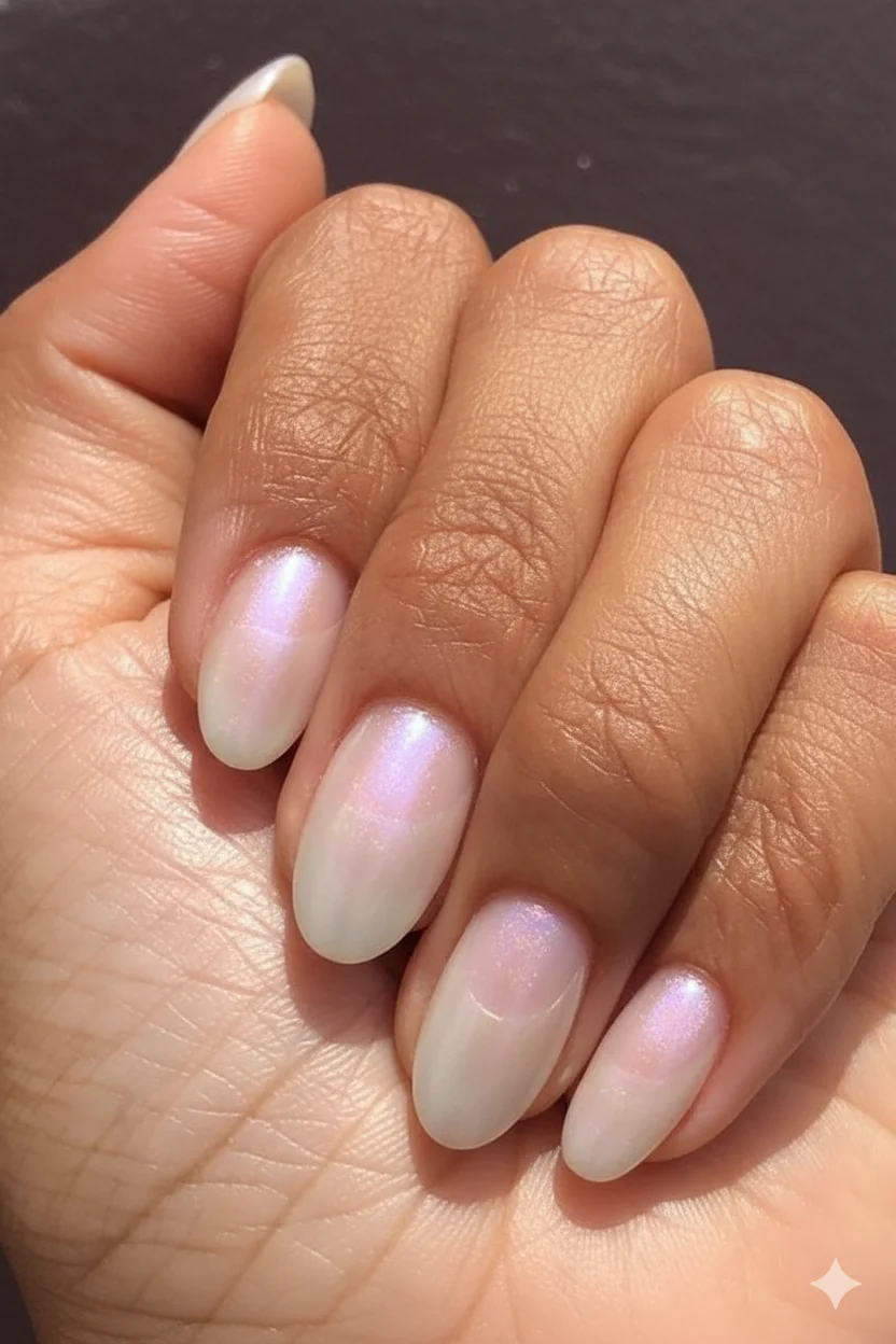 Milky white glossy mothers day nail squoval shape clean fresh spring 2026 look simple sheer base high shine finish nails