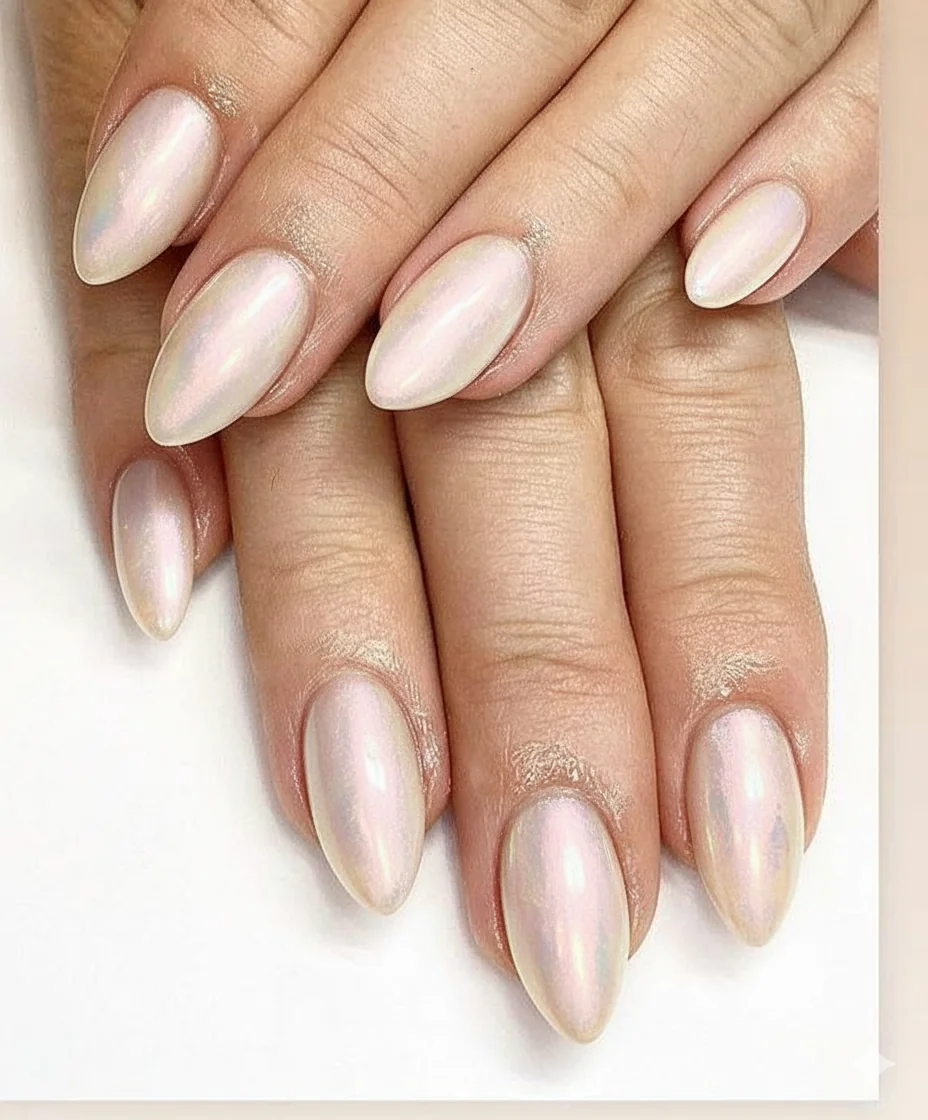 Pastel spring nail colour palette mothers day 2026 showing lavender blush and milky white options on different nail shapes