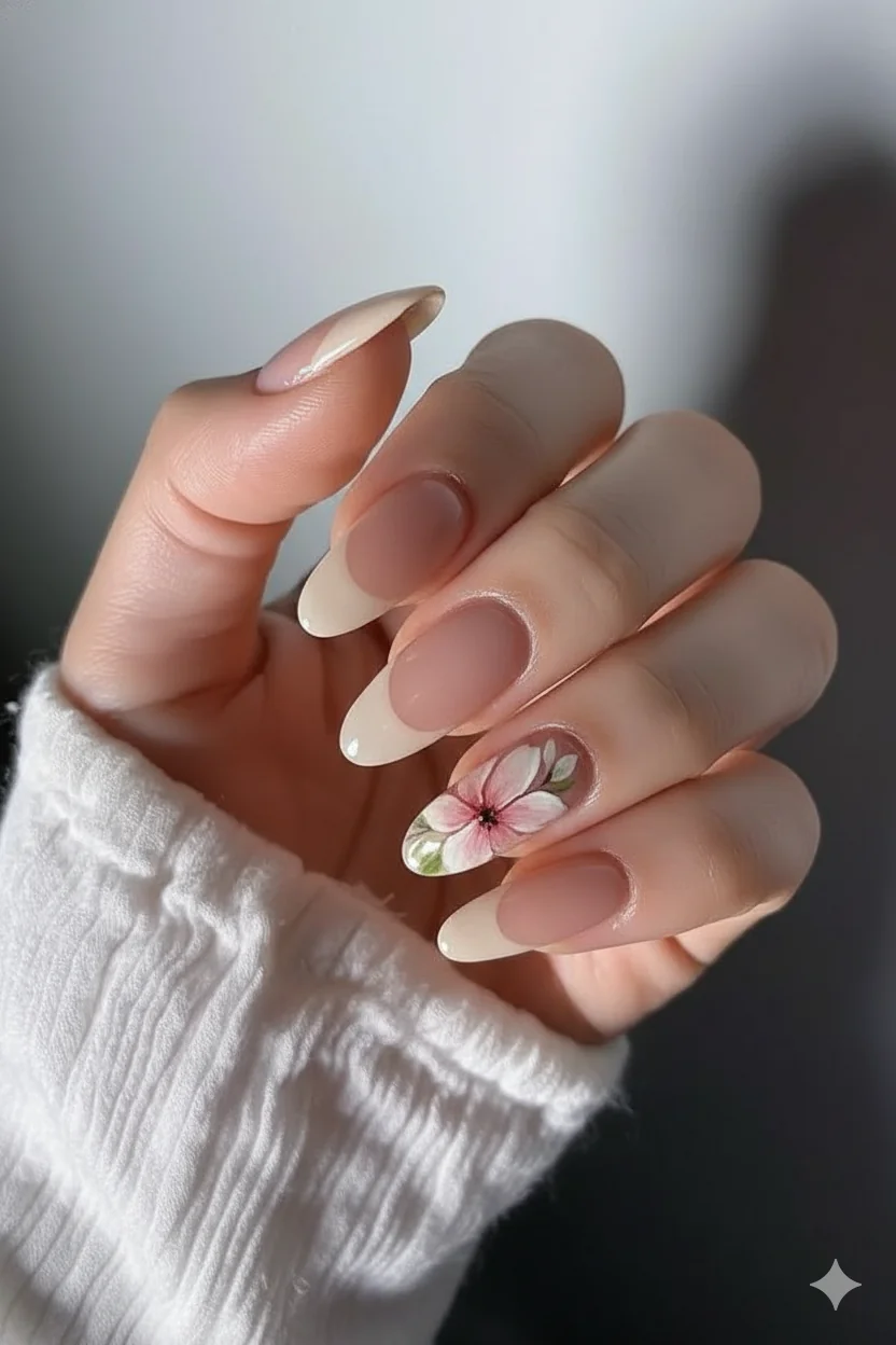 Rose petal 3D gel nail art mothers day 2026 soft pink and white petals on accent nail design almond shape spring manicure
