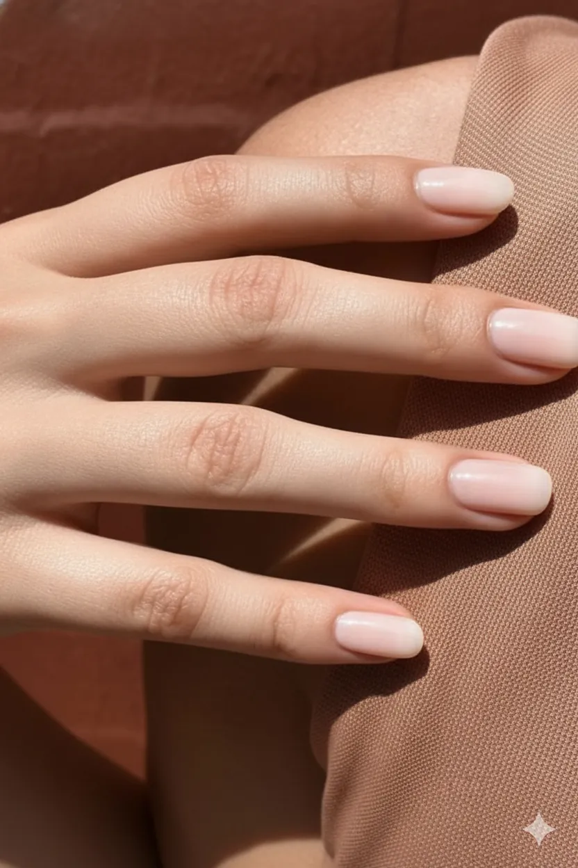 Short almond nail mothers day 2026 pearl accent on minimal blush base spring look elegant short length manicure soft finish