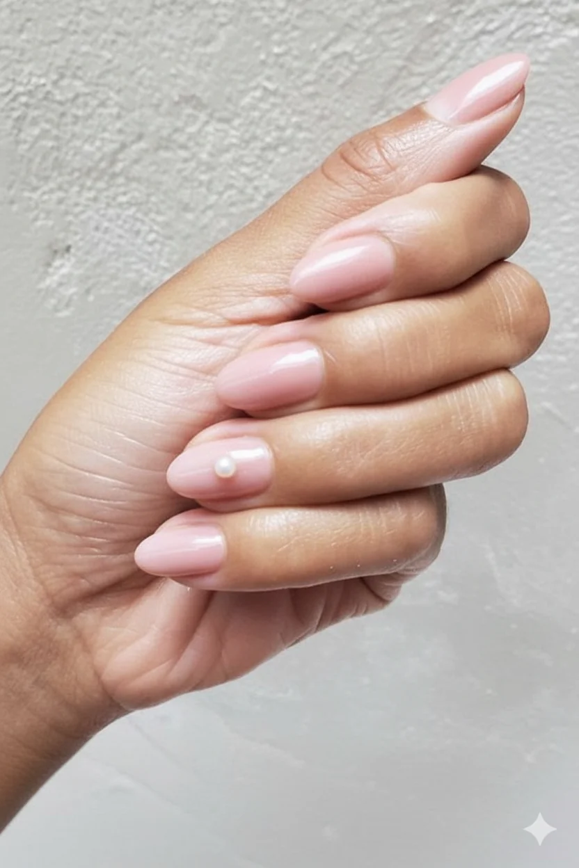 Short oval nail mothers day botanical accent on neutral base spring manicure 2026 single painted flower short natural length