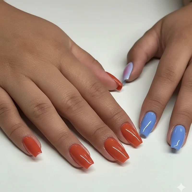 Butter yellow nail trend replacement guide 2026 showing persimmon cornflower blue and coral alternatives for each skin tone