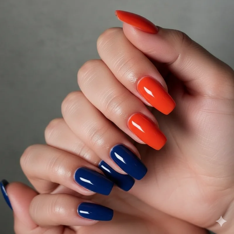 Best red nail polish for blondes showing blue based red for cool blondes versus orange based red for warm golden blonde hair types