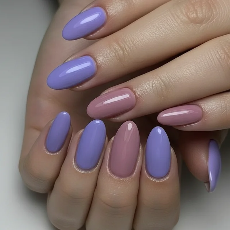 Cool blonde nail colors featuring periwinkle lavender and dusty rose shades ideal for platinum ash and champagne blonde hair types