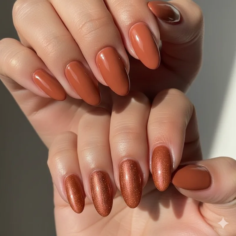 Caramel honey golden brunette nail color picks terracotta burnt orange copper gold warm berry shimmer shades