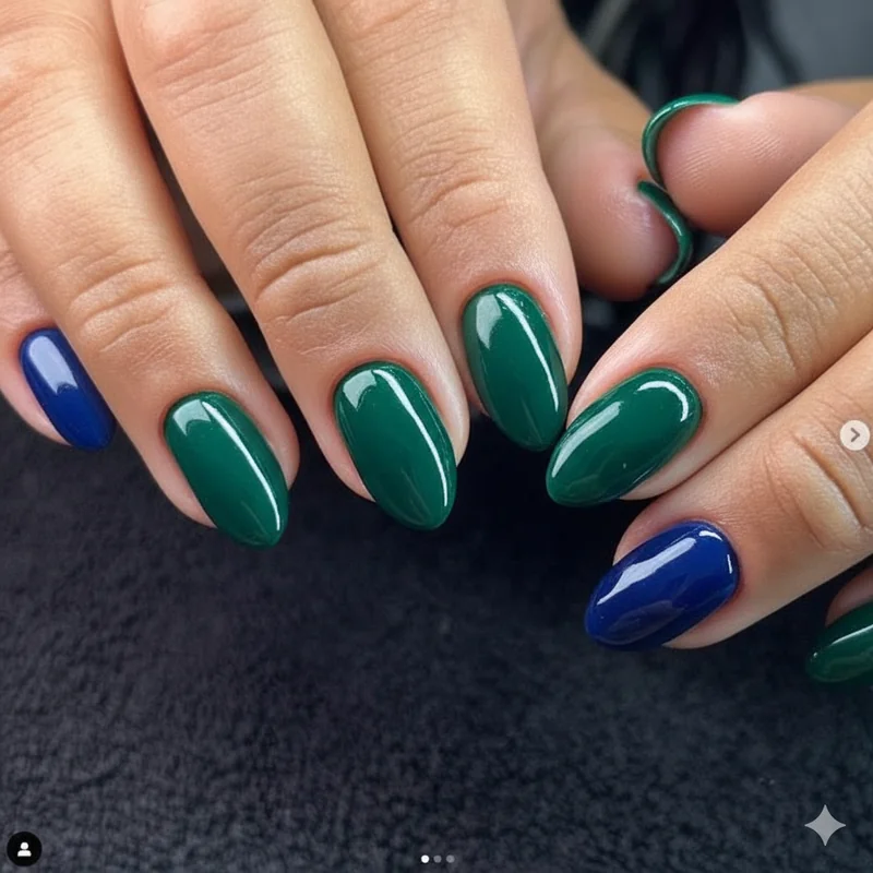 Jewel tones for olive skin showing emerald sapphire and deep plum nail polish swatches on olive complexion hands