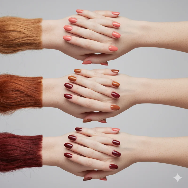 Emerald sage pistachio avocado green nail swatches on fair freckled redhead skin showing complementary color contrast