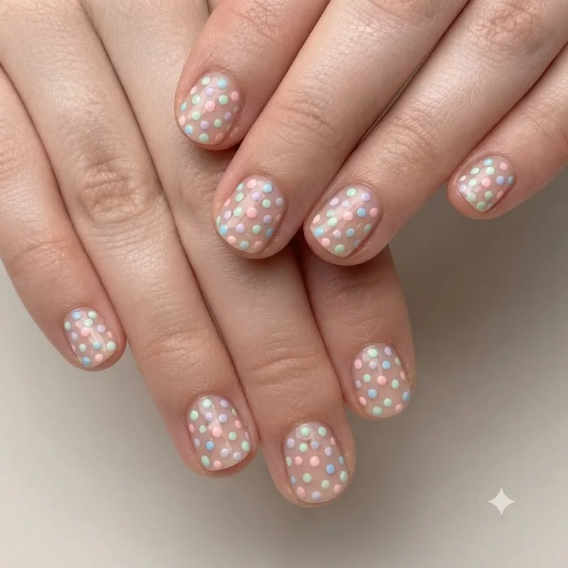 Nail designs for kids pastel polka dot design on small toddler nails made using a simple toothpick technique