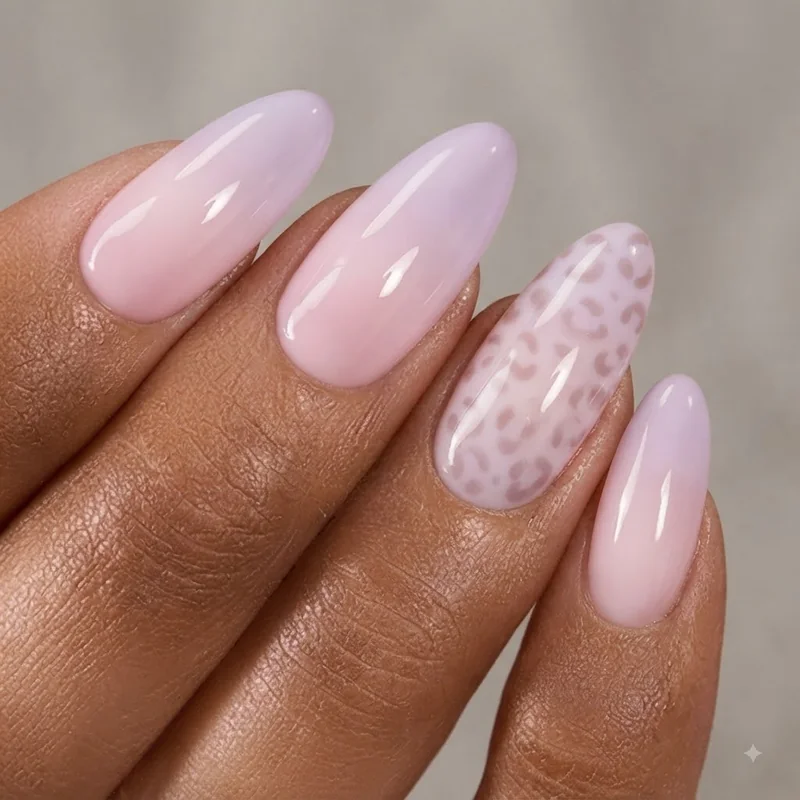 Soft pastel animal print and gradient nail design idea for little girl 8-10