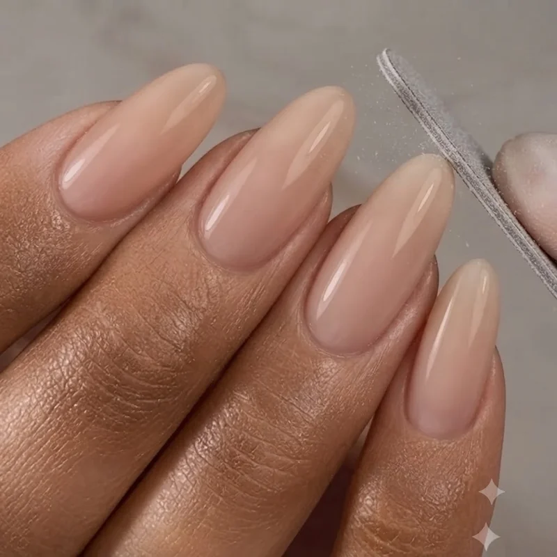 Nail designs for men shown in a close up salon hand shot with a tech filing nails
