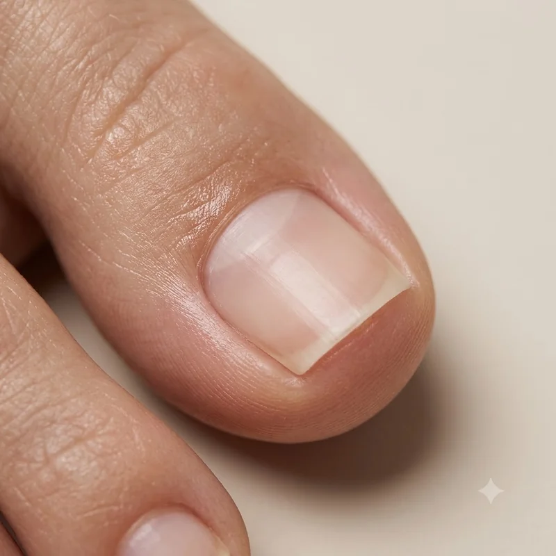 Healthy natural toenail with a clean straight edge and square corners, the shape that helps prevent an early ingrown toenail