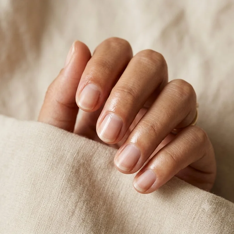 Soft-focus moisturized hands with healthy cuticles and hydrated skin around the nails, from steady, gentle nail fold care