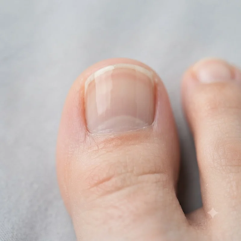 Smooth, healthy bare toenail with a clear surface, the outcome after consistent topical treatment of white surface fungus