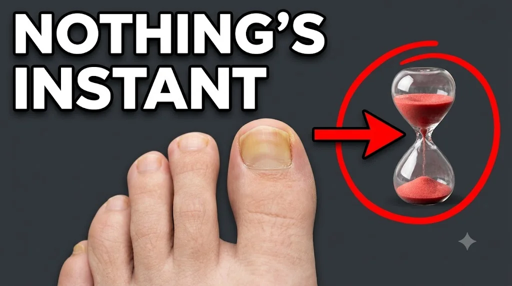 What kills toenail fungus instantly: nothing, but healthy bare toenails show the slow, real result of steady care over time