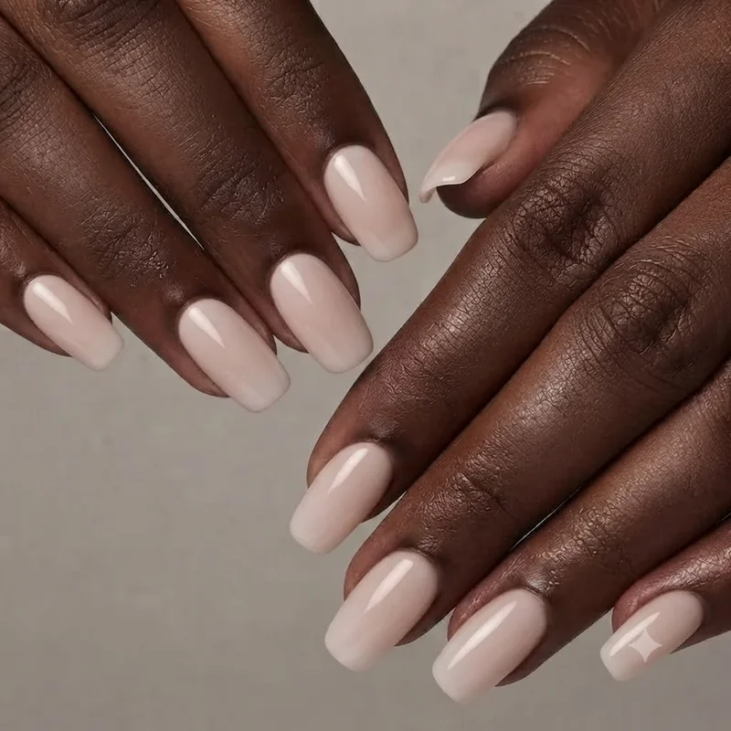 Squoval nail shape close-up styled in clean editorial manicure lighting, the number one ranked nail shape of 2026 overall