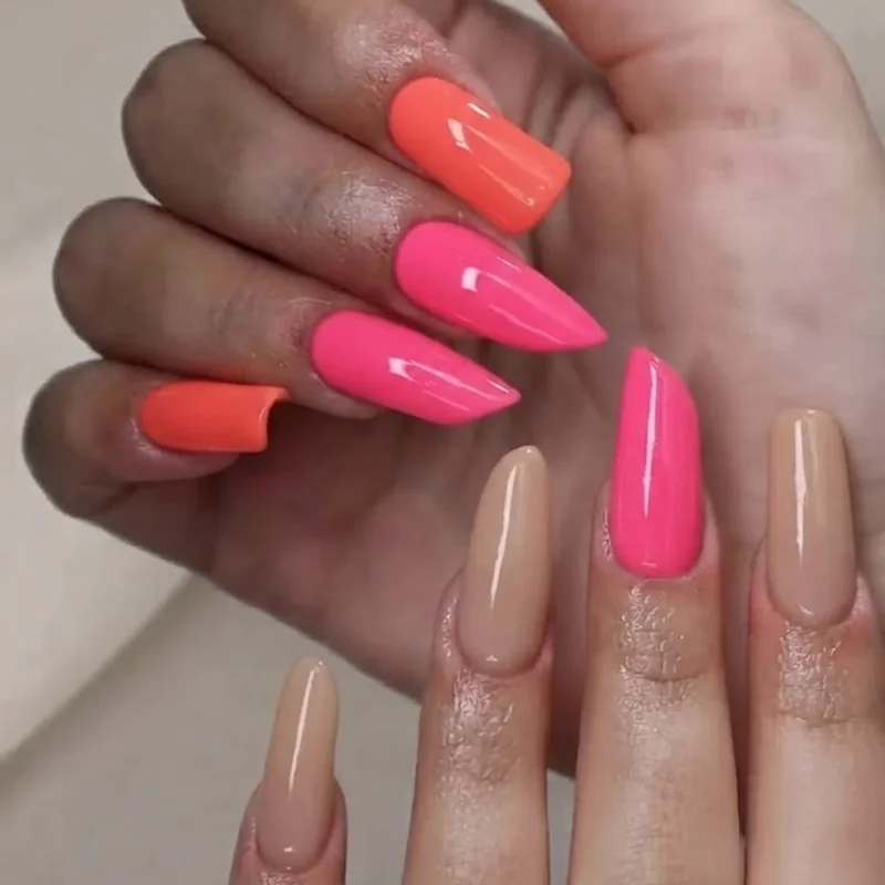 Trio close up comparing duck lipstick and flare nail shapes side by side