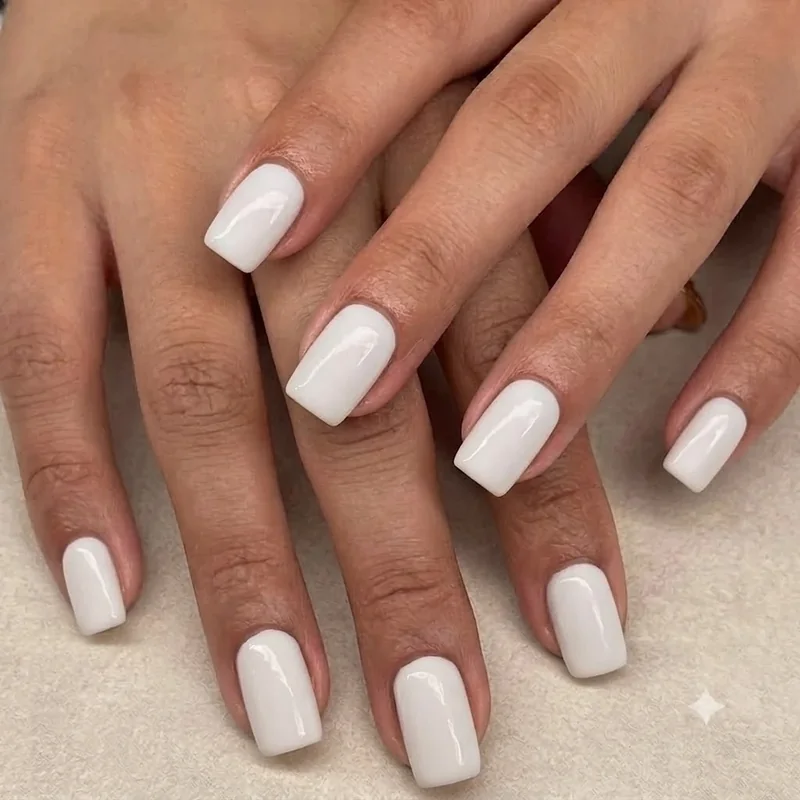 Close up of square nail shape manicure with straight tip and defined sharp corners