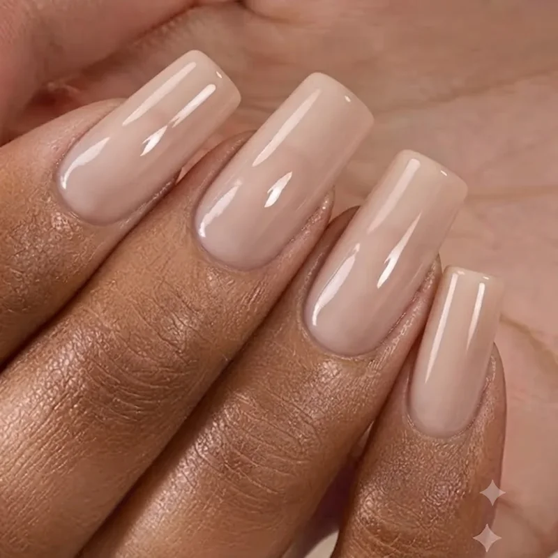 Square manicure on a narrow nail bed showing a flattering close-up fit example