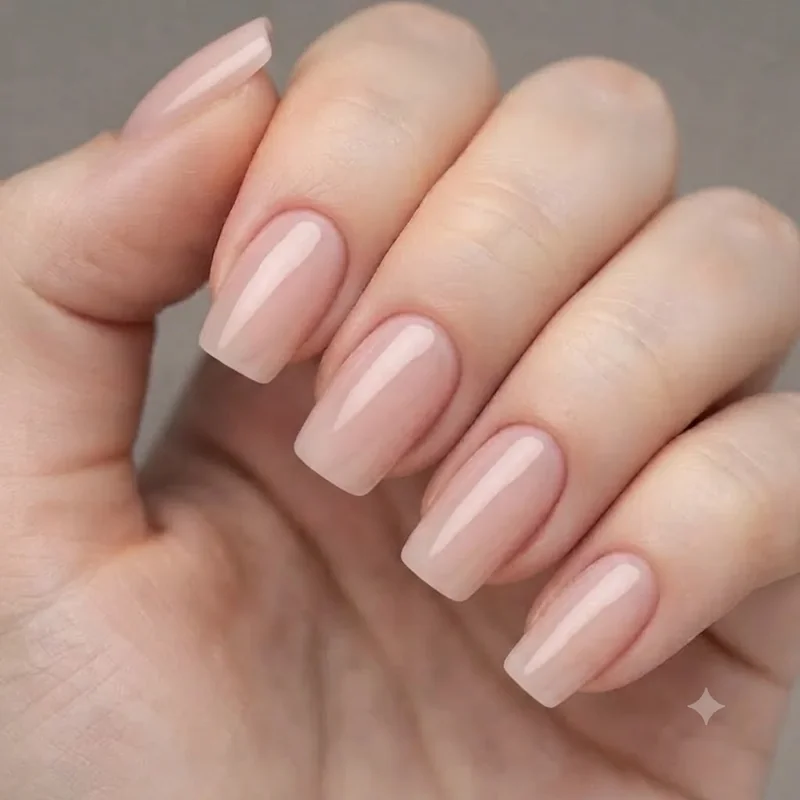 Neutral office appropriate square nails with minimal design suitable for professional wear