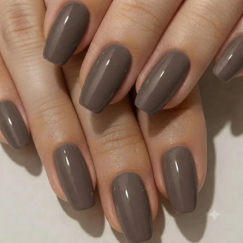 Medium-length squoval nails in a bold colour showing the shape styled up beyond a natural finish