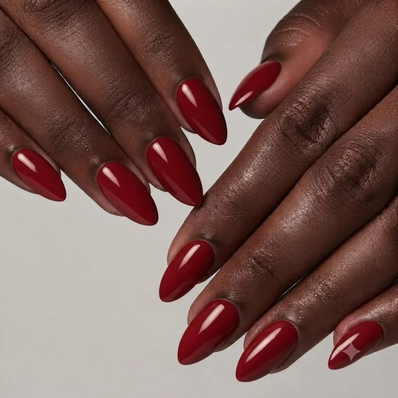 Short to medium length duck or flare nail set styled for realistic everyday wearability