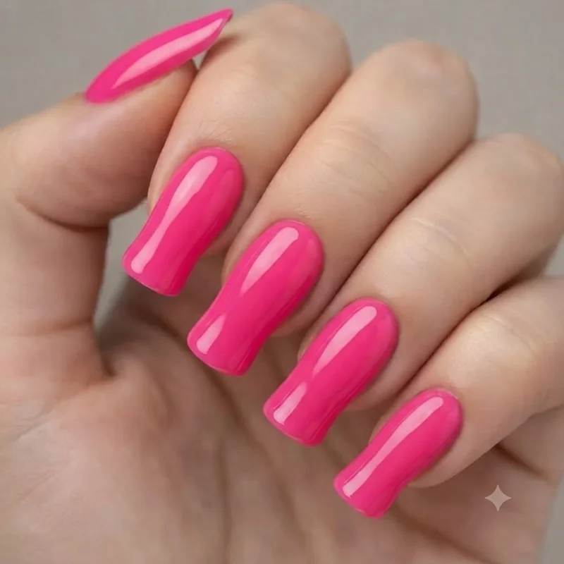 Bold Y2K style duck nail set in hot pink and lime with nostalgic early 2000s colour palette