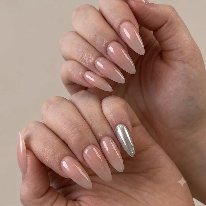 2026 to 2027 carryover manicure showing evolved gummy texture and background chrome accent