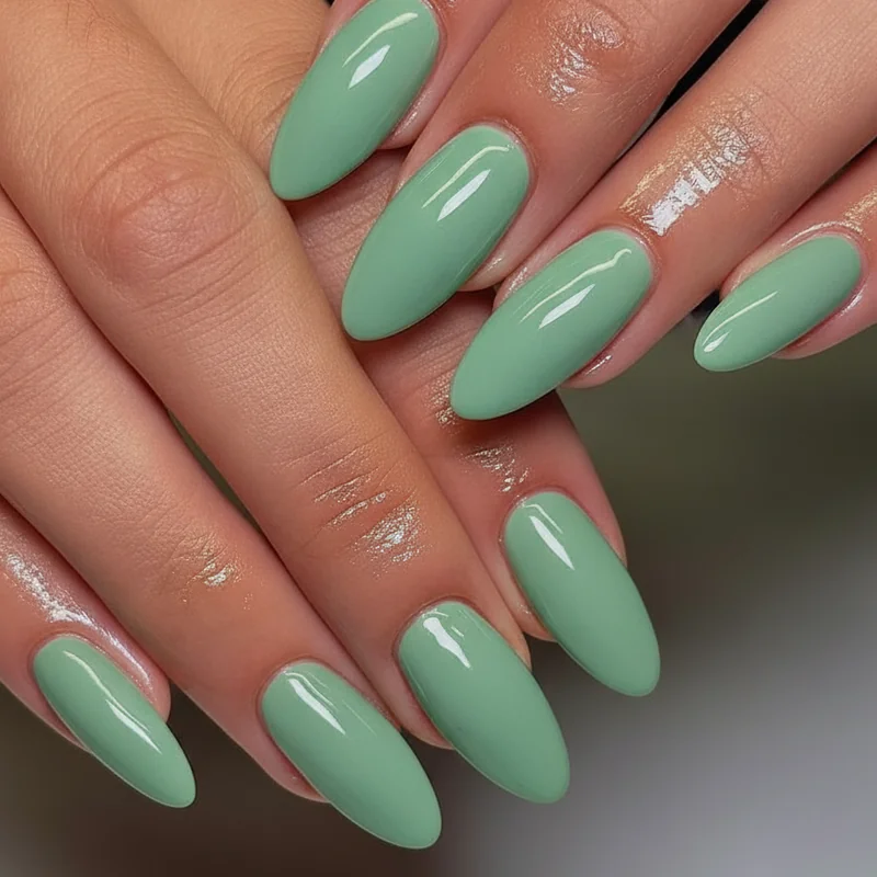 Jade marble nails summer 2026 showing sheer jade base with white marble veining technique and high gloss gemstone finish
