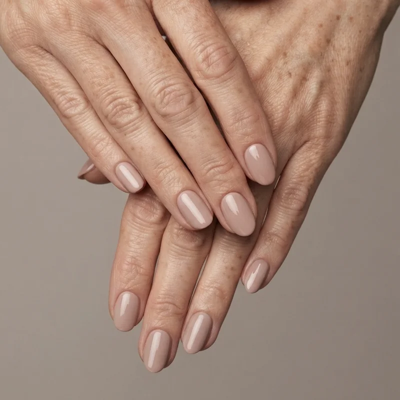Squoval versus oval versus short almond nail shape comparison on mature hands 2026  showing how rounded square and tapered almond outperform in flattering proportion