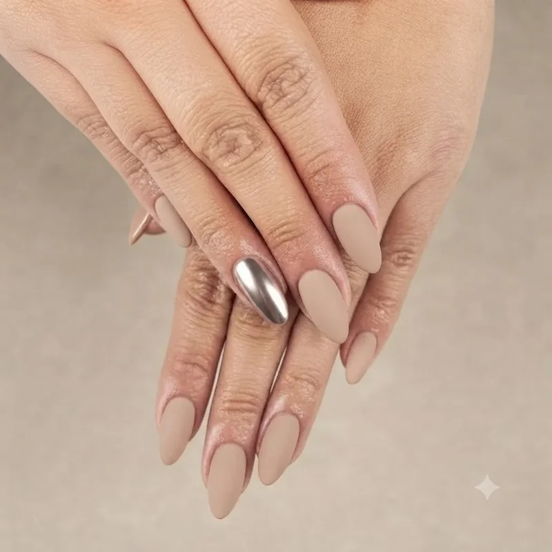 Nails for studs chrome accent nail on matte base full masc manicure set