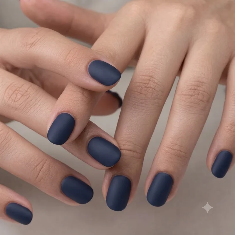 Masc nail inspo single colour monochrome matte navy full manicure set
