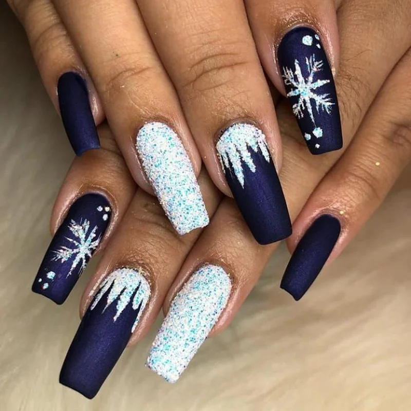 Navy blue rose gold Christmas nails elegant winter holiday manicure sophisticated festive designs chrome accents 2025