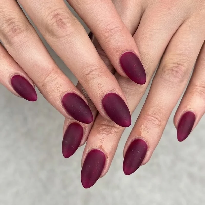 Deep berry plum siberite tourmaline inspired manicure in matte jewel tone finish