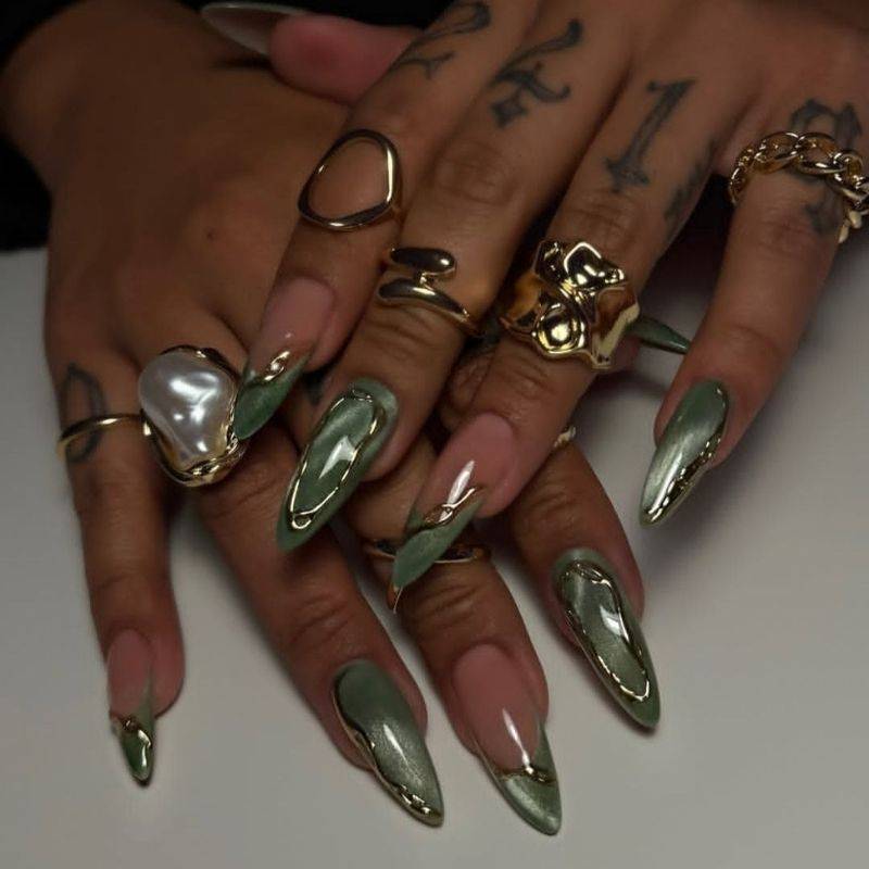 Olive branch goddess nail design