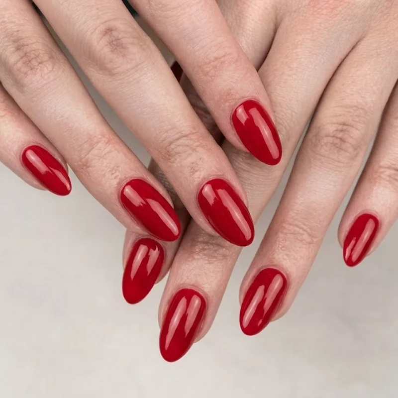 Salon oval nail set with glossy polished finish representing most requested nail shape trend