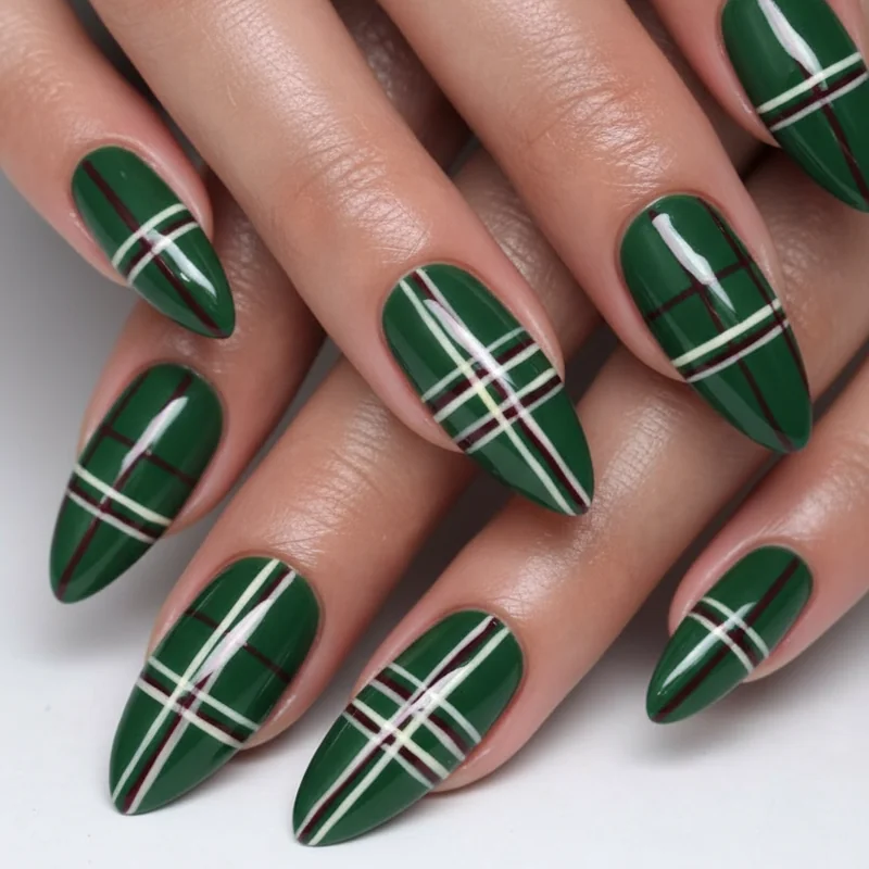Argyle diamond grid versus plaid criss-cross stripe versus tartan nail art pattern comparison showing three distinct designs