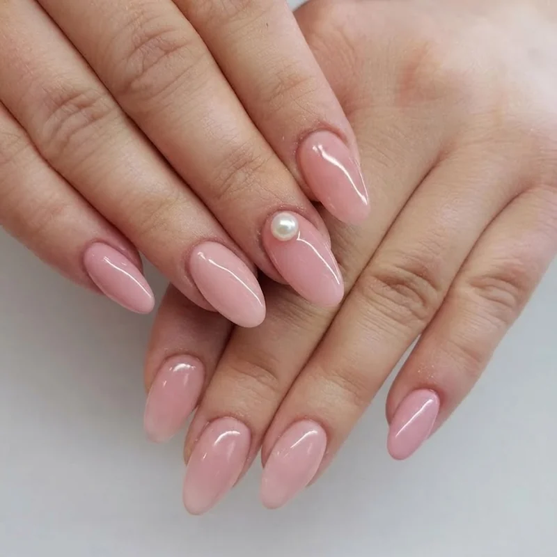 Glossy salon finish princess manicure with high shine top coat styled photograph