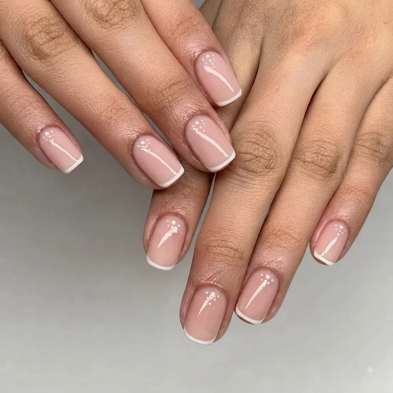 Easy nail art for beginners short nail design with micro dots and thin French tip line
