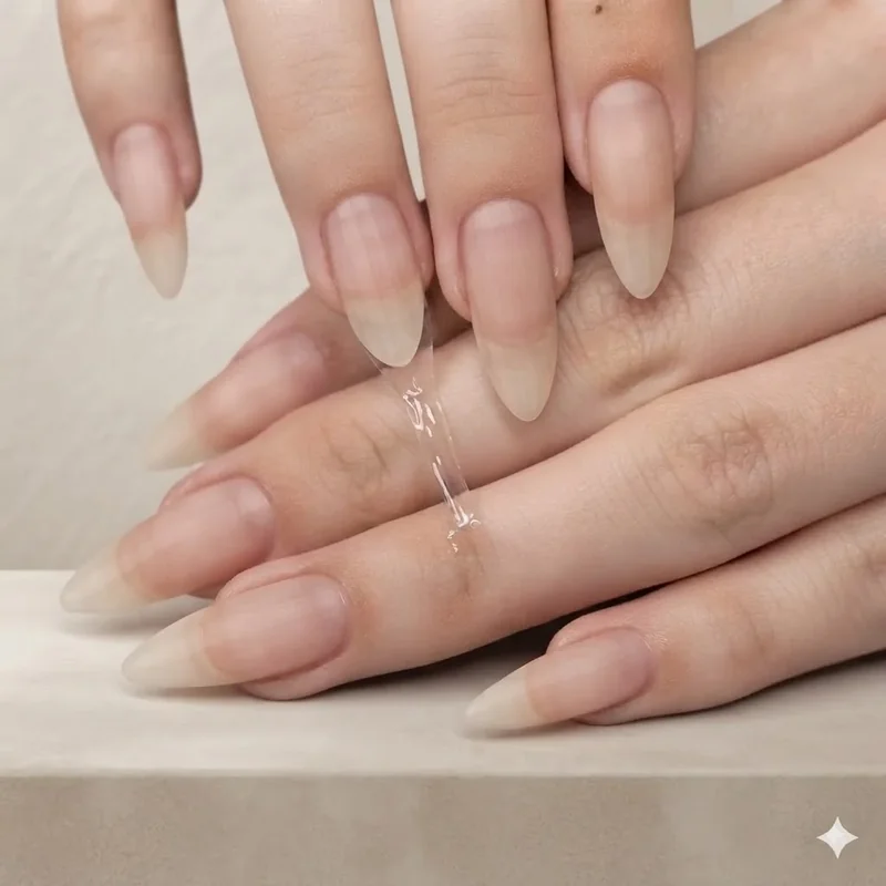 Freshly removed natural nails with clean bare finish after proper gel soak-off removal process