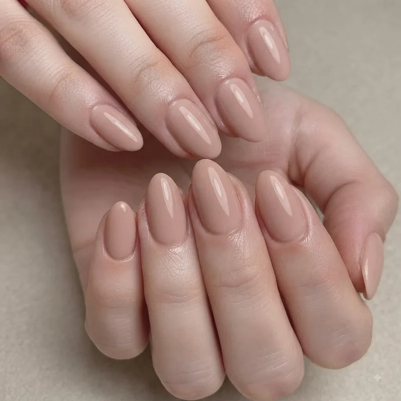 Clean press-on nail set application showing classic shape ready for a fifteen minute manicure fix