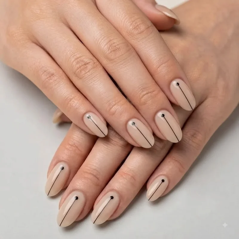 Nail art non dominant hand simple dot and line design achievable with weaker hand shown finished