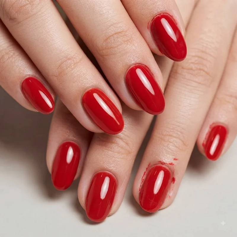 Nail art non dominant hand comparison showing one clean hand and one hand with uneven polish lines