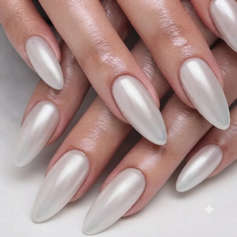 Soft chrome manicure shown across a visible range of skin tones demonstrating how the diffused finish adapts