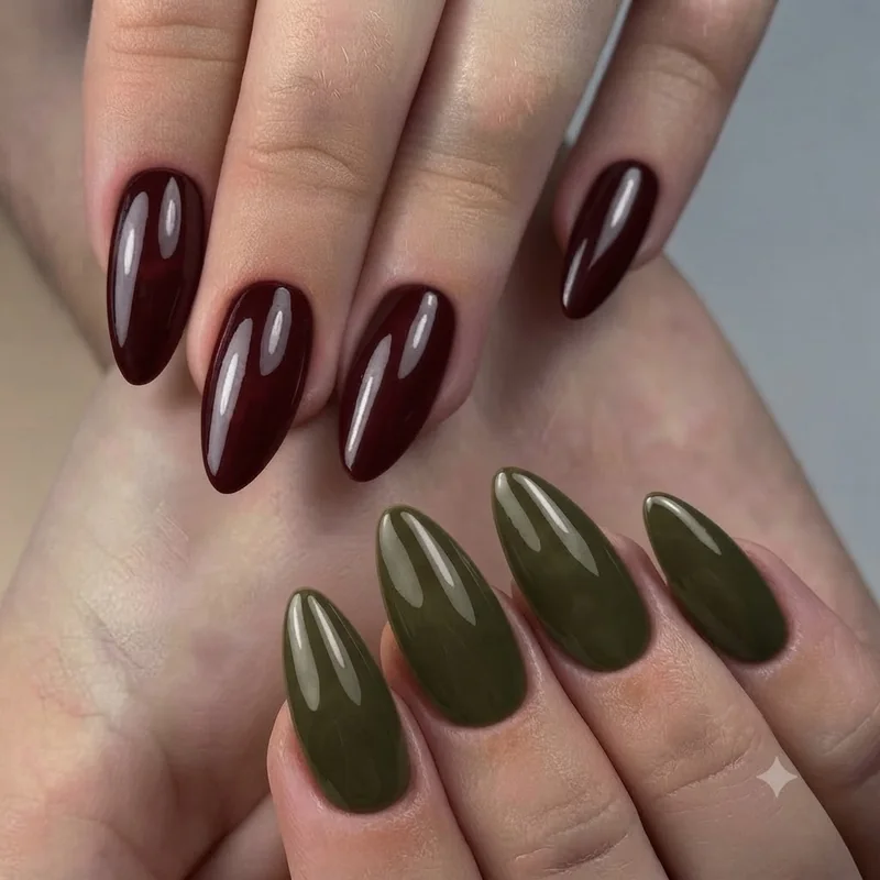 Skin tone and undertone comparison for september nail colors showing burgundy and olive shade options