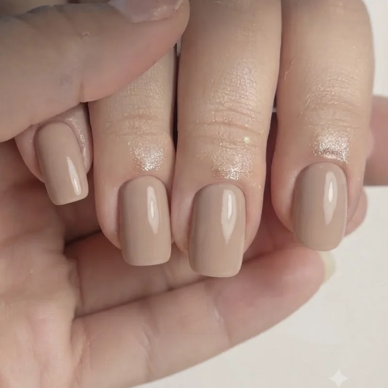 Short september nails shape comparison showing squoval and round nail tips side by side